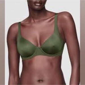CUUP the scoop bra in olive green size 30F unlined underwire comfy soft silkly